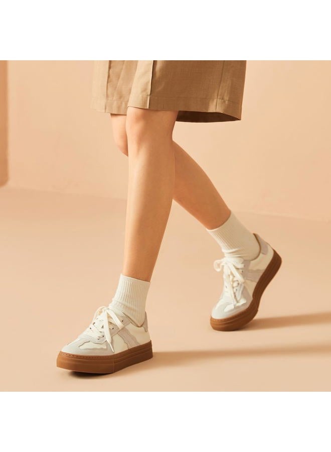BEAU TODAY Fashion Sneakers Women, Casual Retro Platform Leather Sneakers for Women, Comfortable Tennis Runnig Trainer Shoes N-Beige 7.5 - Image 3