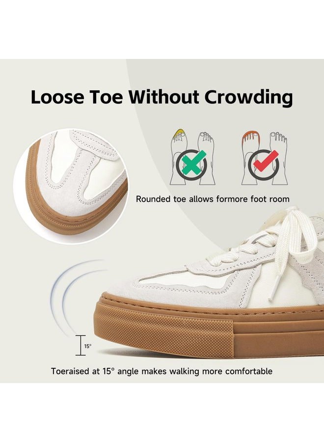 BEAU TODAY Fashion Sneakers Women, Casual Retro Platform Leather Sneakers for Women, Comfortable Tennis Runnig Trainer Shoes N-Beige 7.5 - Image 5