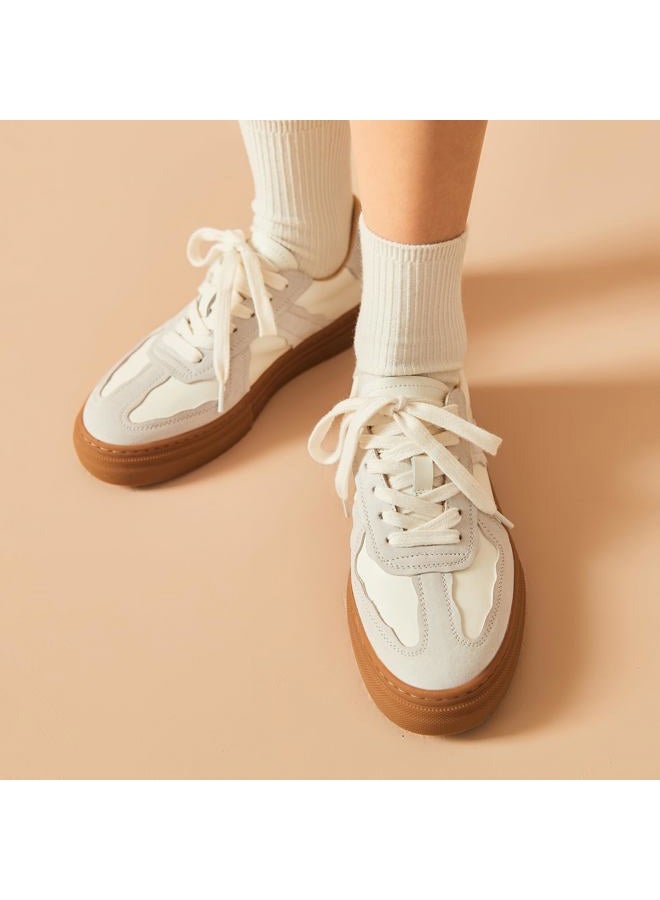 BEAU TODAY Fashion Sneakers Women, Casual Retro Platform Leather Sneakers for Women, Comfortable Tennis Runnig Trainer Shoes N-Beige 7.5 - Image 2