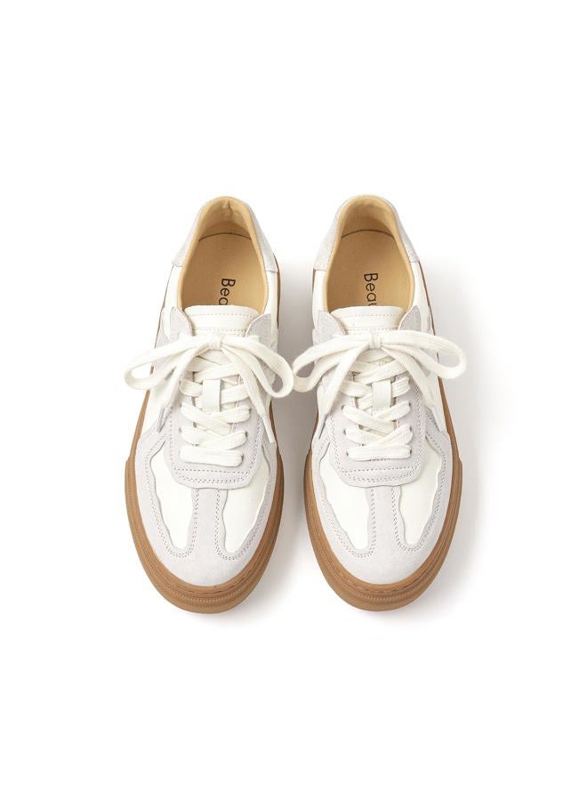 BEAU TODAY Fashion Sneakers Women, Casual Retro Platform Leather Sneakers for Women, Comfortable Tennis Runnig Trainer Shoes N-Beige 7.5 - Image 1