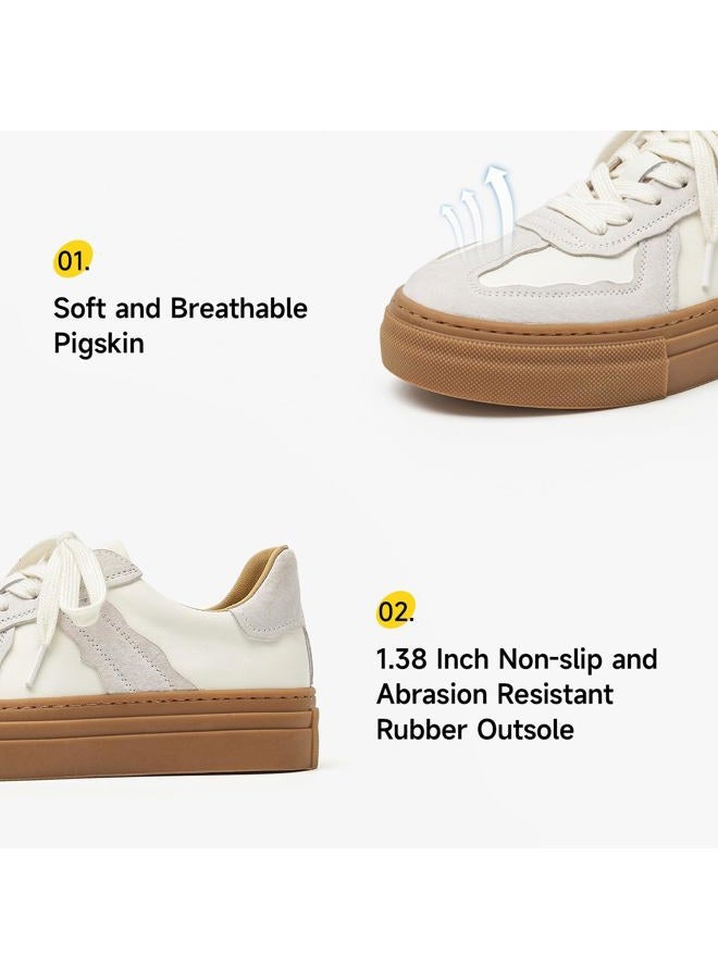 BEAU TODAY Fashion Sneakers Women, Casual Retro Platform Leather Sneakers for Women, Comfortable Tennis Runnig Trainer Shoes N-Beige 7.5 - Image 4