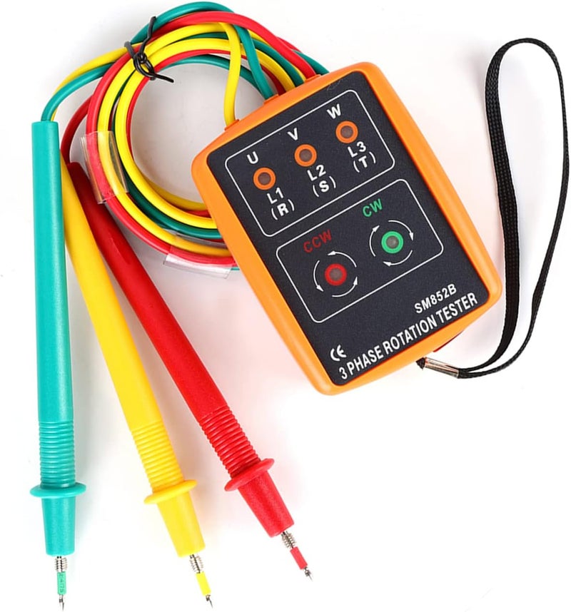 Wal front 1 Set Portable Sequence Tester -852B 60V~600V AC 3-Phase Sequence Order Rotation Indicator Tester 20Hz-400Hz - Image 2