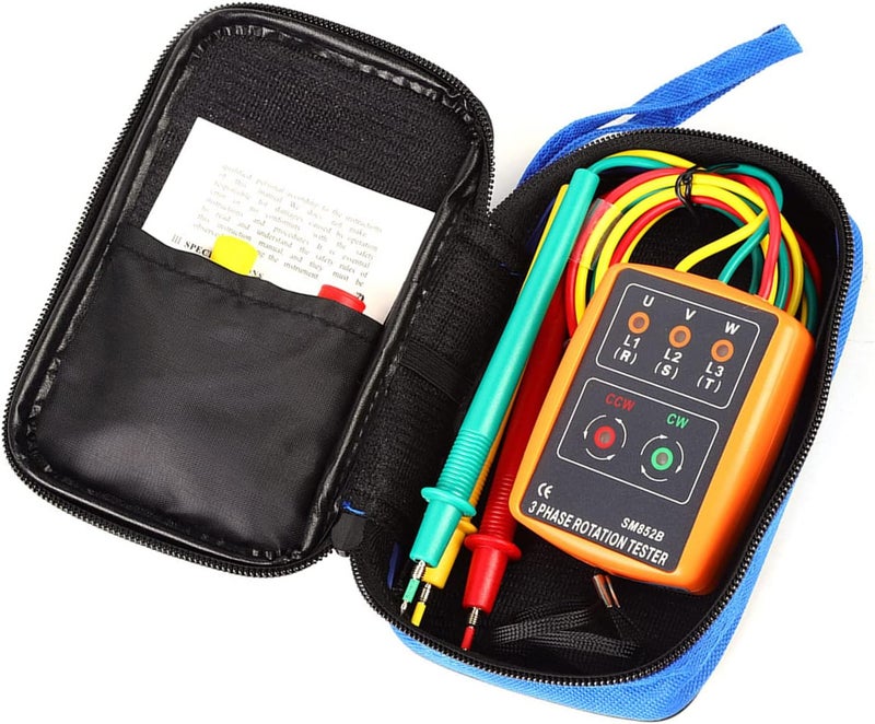 Wal front 1 Set Portable Sequence Tester -852B 60V~600V AC 3-Phase Sequence Order Rotation Indicator Tester 20Hz-400Hz - Image 1