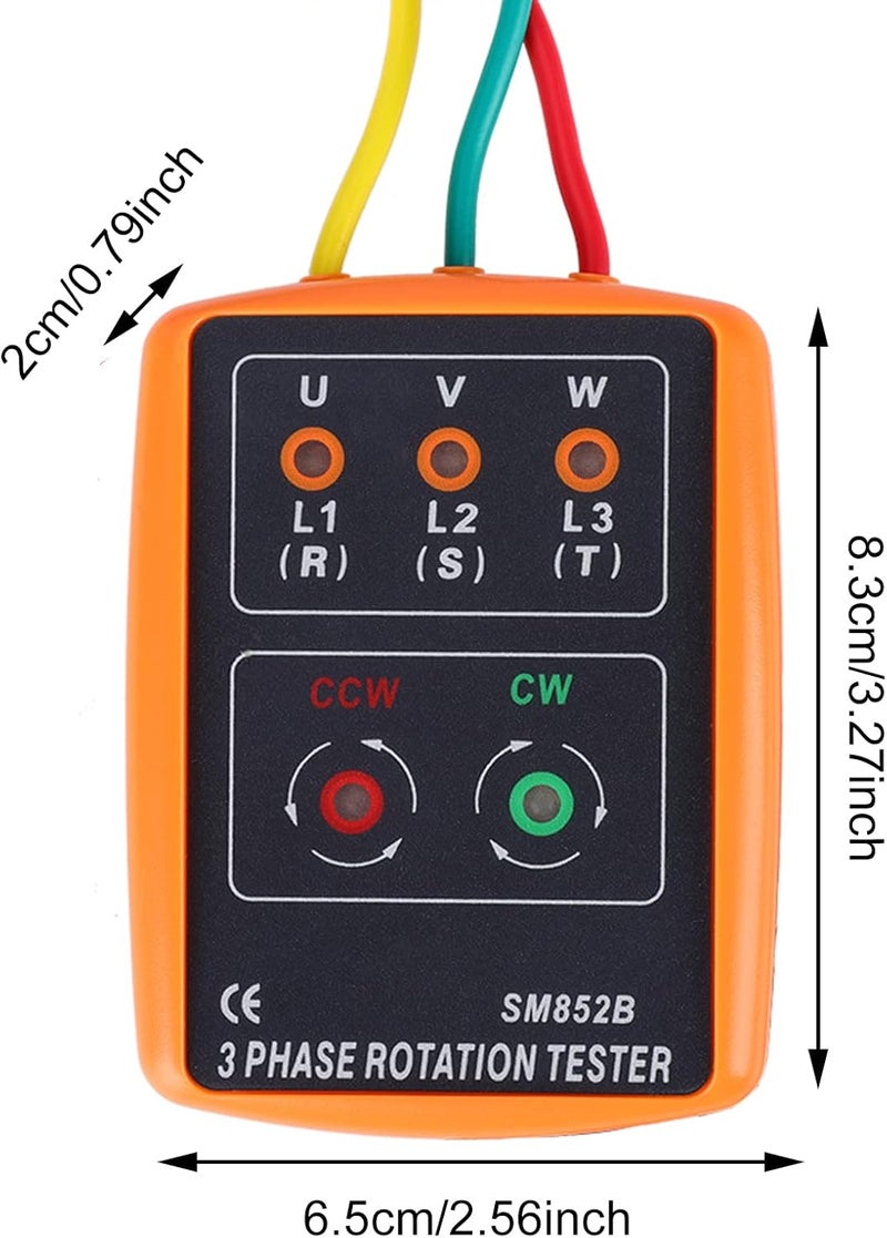 Wal front 1 Set Portable Sequence Tester -852B 60V~600V AC 3-Phase Sequence Order Rotation Indicator Tester 20Hz-400Hz - Image 4