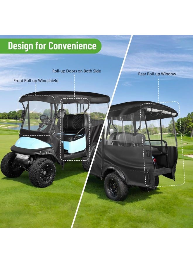 10L0L Universal Golf Cart Enclosure 86.6in 4 Passenger Fit for Yamaha Club Car EZGO TXT RXV, Waterproof Windproof Snowproof Portable Transparent 4 Sided Driving Cover (Black) - Image 5