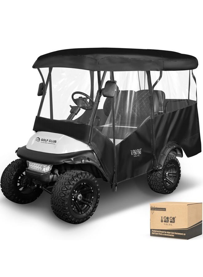 10L0L Universal Golf Cart Enclosure 86.6in 4 Passenger Fit for Yamaha Club Car EZGO TXT RXV, Waterproof Windproof Snowproof Portable Transparent 4 Sided Driving Cover (Black) - Image 1