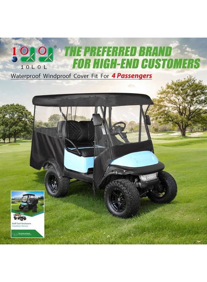 10L0L Universal Golf Cart Enclosure 86.6in 4 Passenger Fit for Yamaha Club Car EZGO TXT RXV, Waterproof Windproof Snowproof Portable Transparent 4 Sided Driving Cover (Black) - Image 2