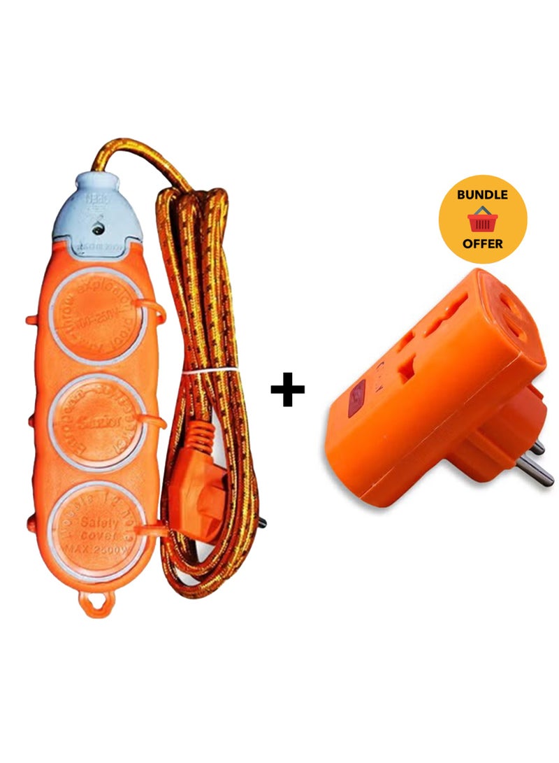 Safety Electric Power Outlets Sockets  , Multi Power Strip Surge Protector With 6 Outlets  - Orange & Power socket, 10-16 amp, 250 volt, with 3 port orange , easy to use in residential apartments, factories, and workshopsBundle - Image 1