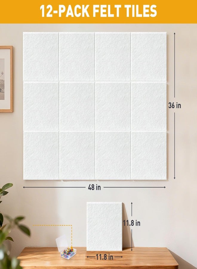 QUEENLINK Large Cork Board 48"x36", 12-Pack Self-Adhesive Felt Bulletin Board Tiles with 120 Push Pins, Square Felt Wall Panels Pin Board Tack Board Wall Organizer for Home Office Decor, White - Image 2