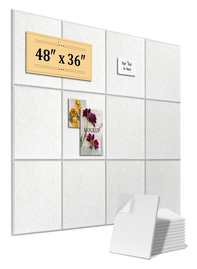 QUEENLINK Large Cork Board 48"x36", 12-Pack Self-Adhesive Felt Bulletin Board Tiles with 120 Push Pins, Square Felt Wall Panels Pin Board Tack Board Wall Organizer for Home Office Decor, White - Image 1