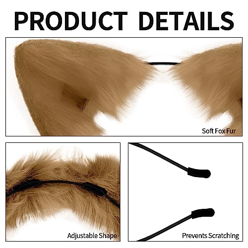 anpiwshjo Fox Cat Wolf Rat Ears Headband, Halloween & Christmas, Animal Ears Headband, Costume Headwear for Partygoers, Cosplay Enthusiasts, Women Men Adults, Hand Wash Only, Khaki - Image 3