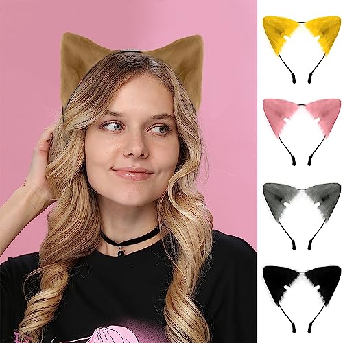 anpiwshjo Fox Cat Wolf Rat Ears Headband, Halloween & Christmas, Animal Ears Headband, Costume Headwear for Partygoers, Cosplay Enthusiasts, Women Men Adults, Hand Wash Only, Khaki - Image 4