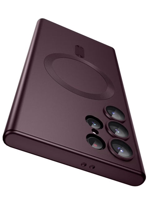 Slim Soft Silicone Matte Case with Camera Lens Protector With Stable Magnetic Shockproof For Samsung Galaxy S24 Ultra (Wine Red)