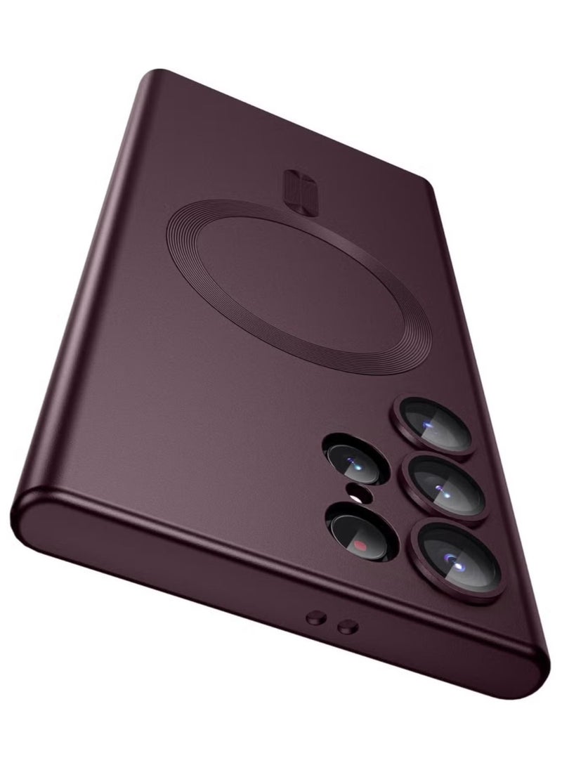 Generic - Slim Soft Silicone Matte Case with Camera Lens Protector With Stable Magnetic Shockproof For Samsung Galaxy S24 Ultra (Wine Red) - Image 1