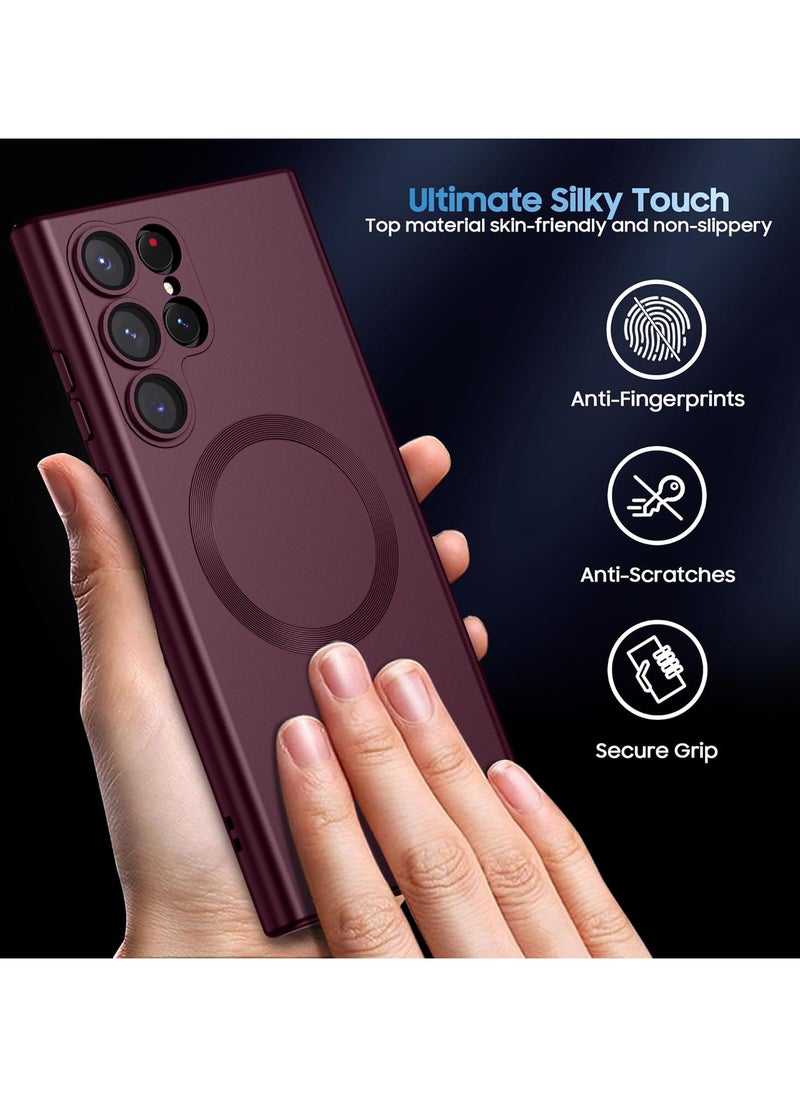 Generic - Slim Soft Silicone Matte Case with Camera Lens Protector With Stable Magnetic Shockproof For Samsung Galaxy S24 Ultra (Wine Red) - Image 1