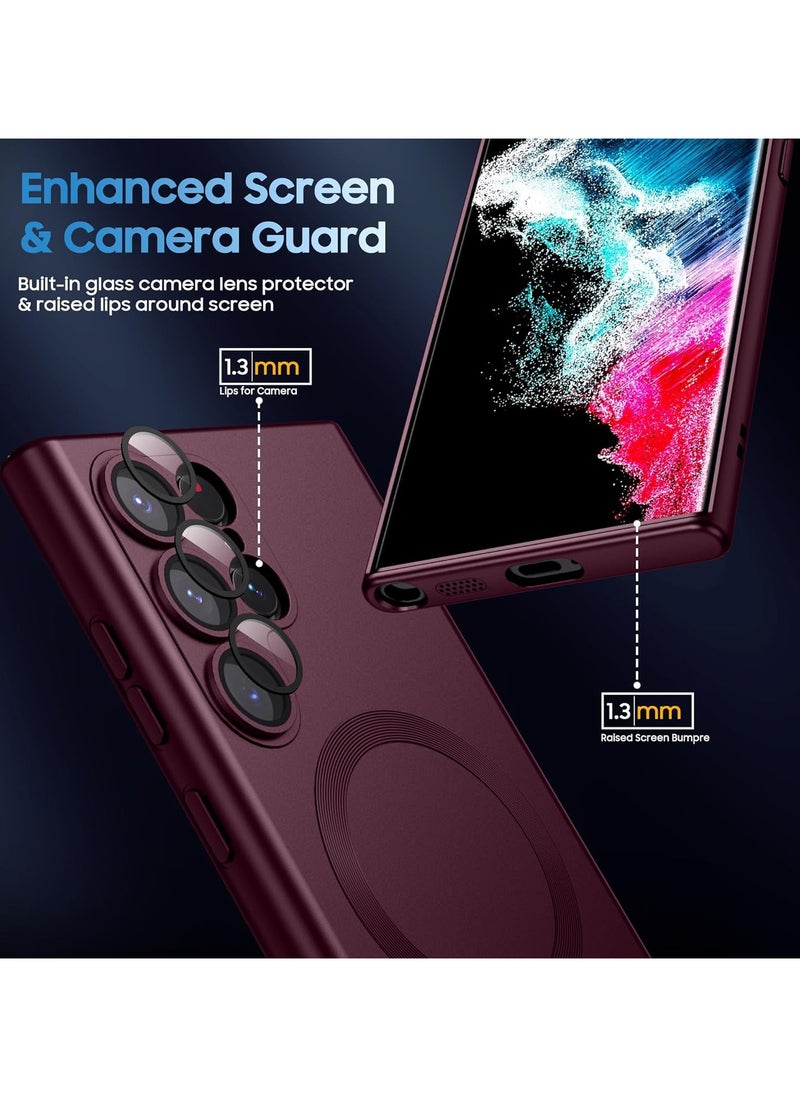 Generic - Slim Soft Silicone Matte Case with Camera Lens Protector With Stable Magnetic Shockproof For Samsung Galaxy S24 Ultra (Wine Red) - Image 1
