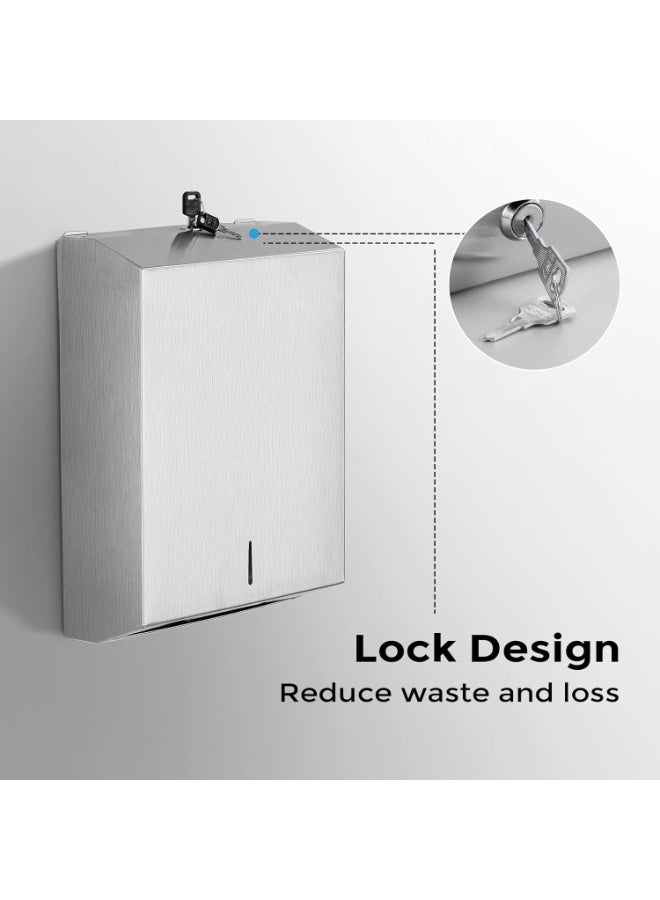 wall-mounted comercial paper towel dispenser brushed stainless steel bathroom hand towel dispenser with lock design large capacity300p c-Fold 300 multi-fold capacity - Image 2