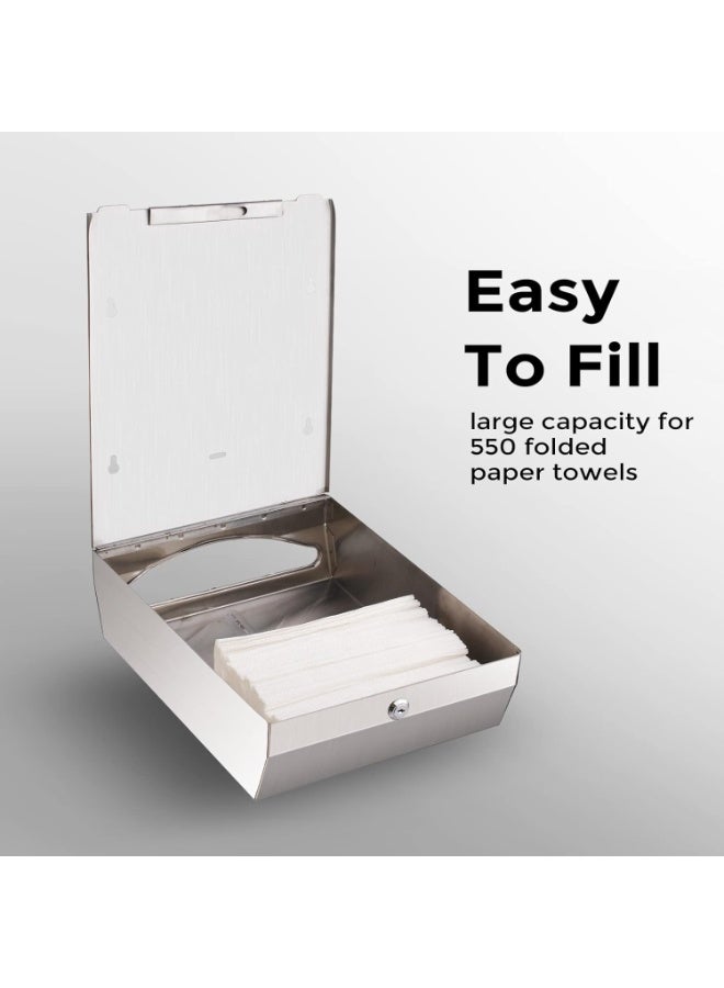 wall-mounted comercial paper towel dispenser brushed stainless steel bathroom hand towel dispenser with lock design large capacity300p c-Fold 300 multi-fold capacity - Image 3