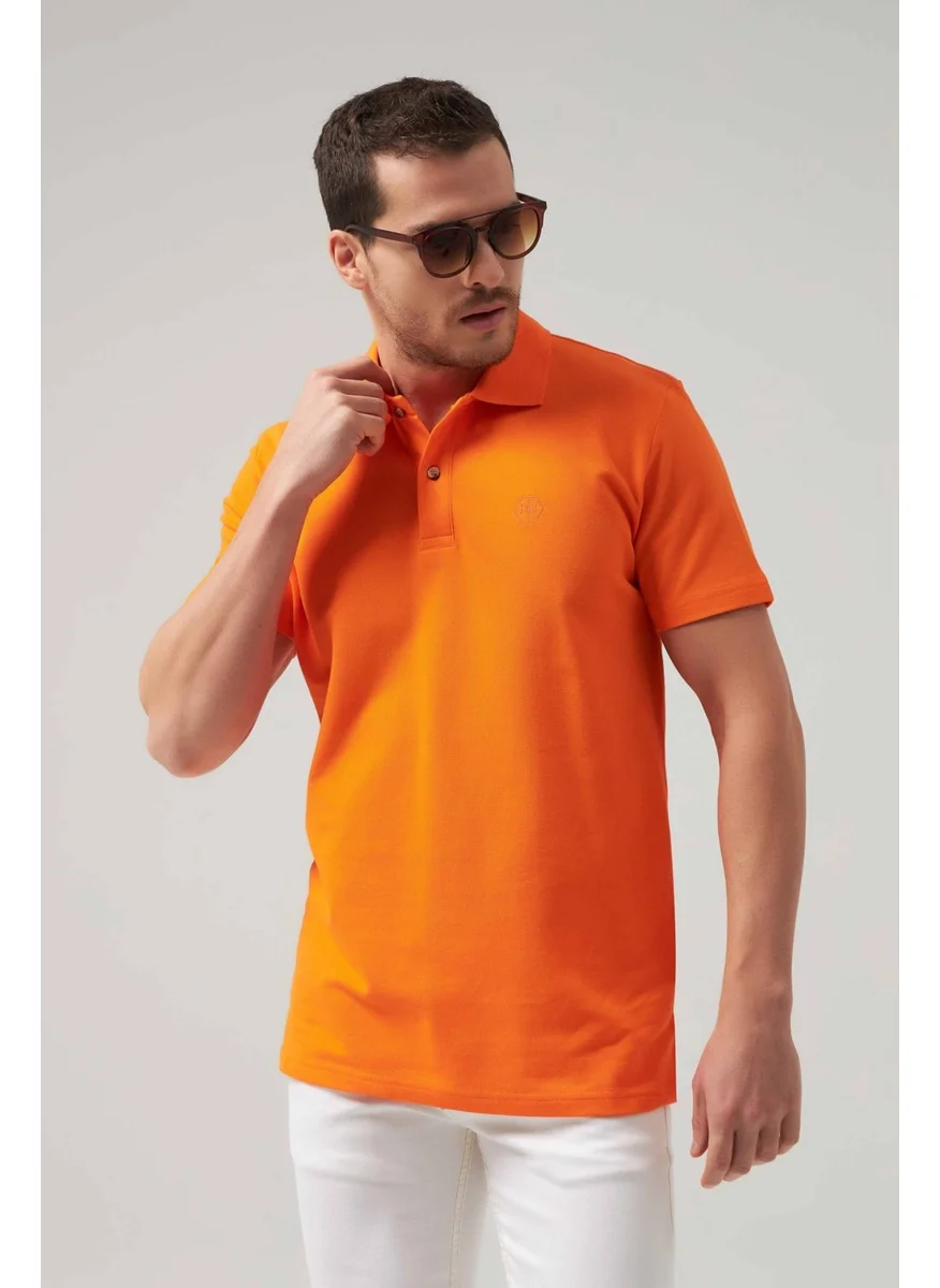 D'S DAMAT Regular Fit Orange Pique Textured 100% Cotton Non-Curl Polo Collar Embroidered T-Shirt 4HC14ORT51000