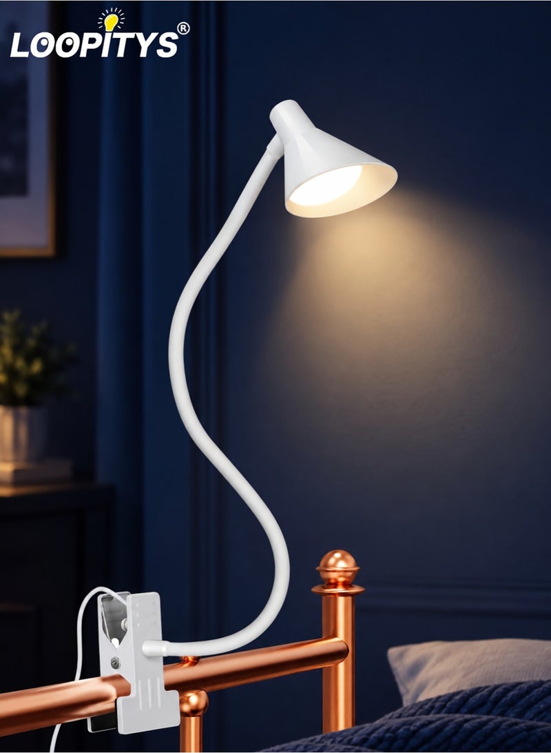 LOOPITYS Reading Light, USB Clamp Lamp for Child Reading Book in Bed at Night, LED Small Desk Lamp with Adjustable Gooseneck Clip on Beside Table for Studying Working Drafting Sewing - Image 1