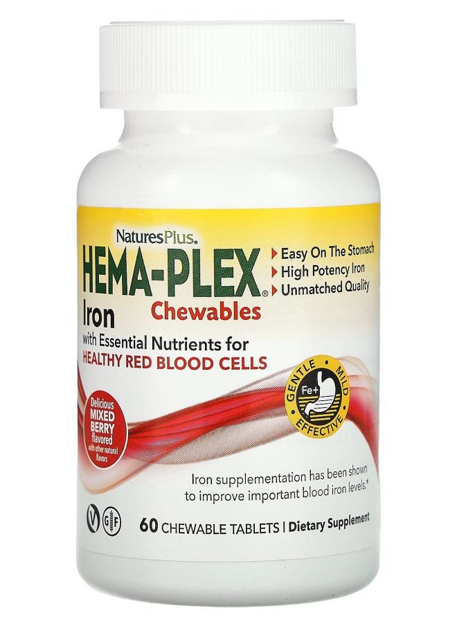 NaturesPlus Hema-Plex Iron Chewables Mixed Berry 60 Chewable Tablets 