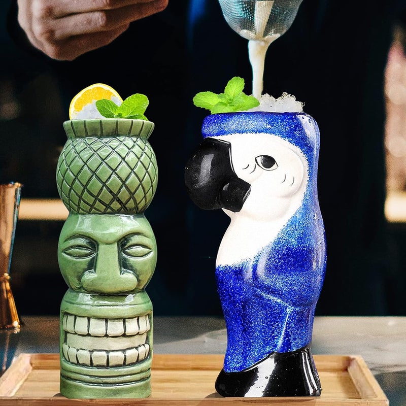 SuproBarware Tiki Mugs Set of 4  Large Ceramic Hawaiian Party Mugs Drinkware Cocktails Premium Tropical Cups cute exotic cocktail glassesTJB08 4 - Image 3