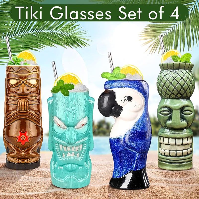 SuproBarware Tiki Mugs Set of 4  Large Ceramic Hawaiian Party Mugs Drinkware Cocktails Premium Tropical Cups cute exotic cocktail glassesTJB08 4 - Image 4
