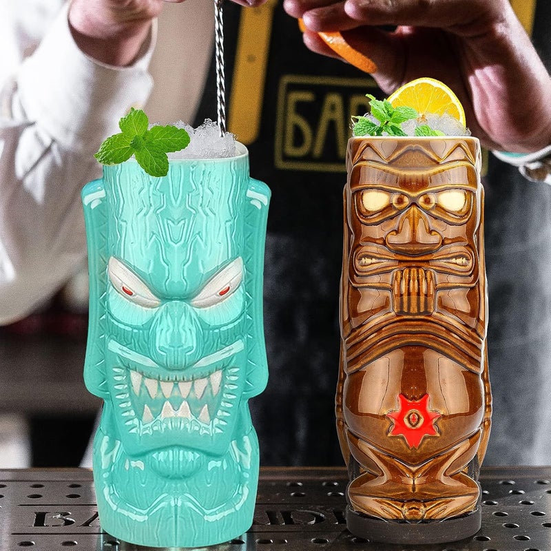 SuproBarware Tiki Mugs Set of 4  Large Ceramic Hawaiian Party Mugs Drinkware Cocktails Premium Tropical Cups cute exotic cocktail glassesTJB08 4 - Image 5