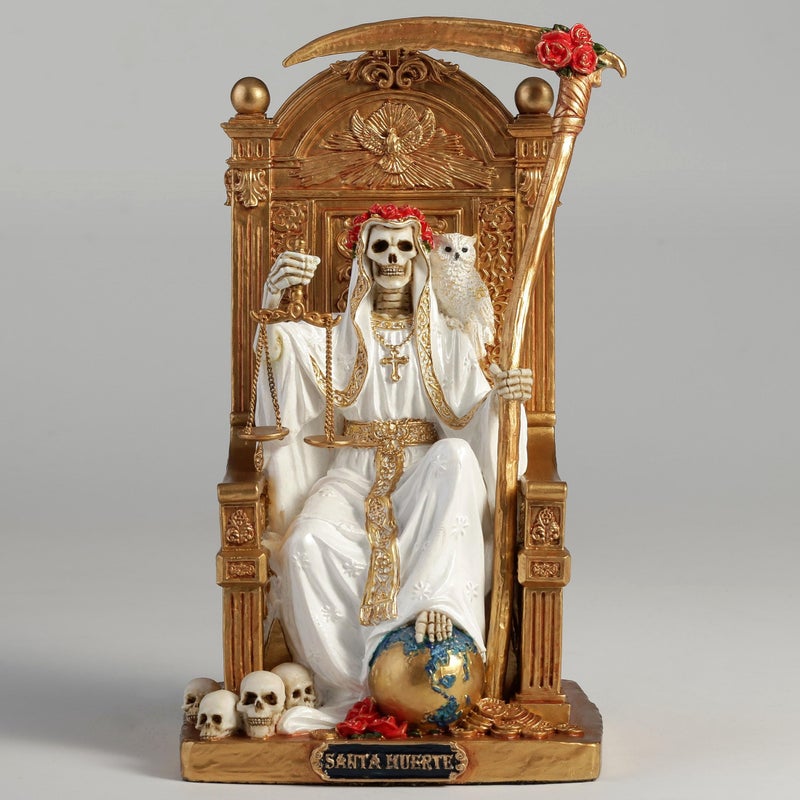 Veronese Design 6 3/8 Inch Santa Muerte On Throne with Scythe and Scale Polystone Hand Painted Collectible Home Decor Sculpture - Image 2
