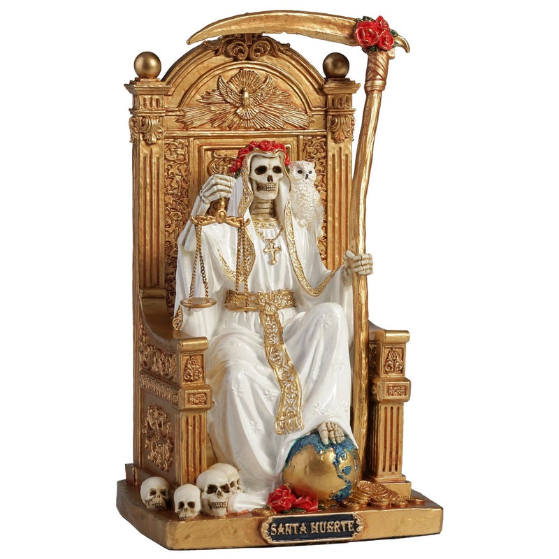 Veronese Design 6 3/8 Inch Santa Muerte On Throne with Scythe and Scale Polystone Hand Painted Collectible Home Decor Sculpture - Image 1