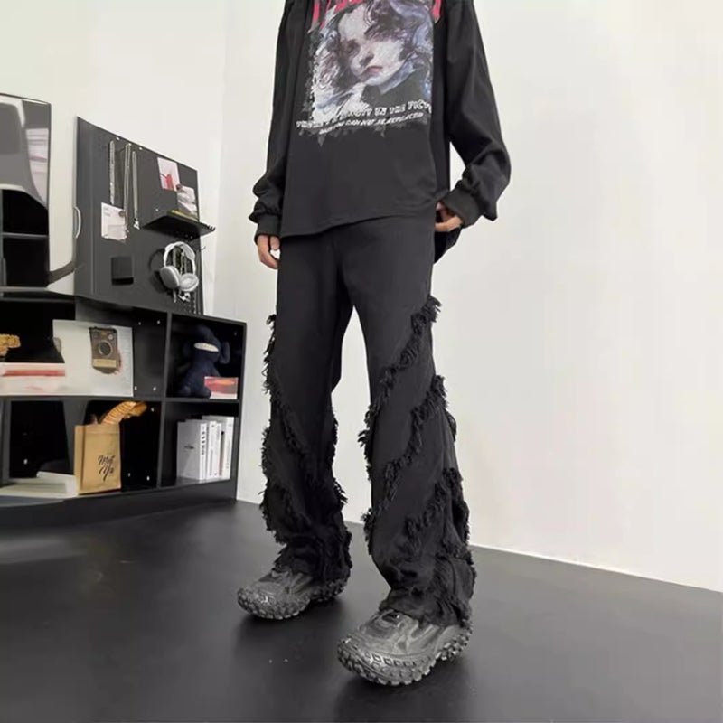 Rapped Jeans Men'S Summer Design Sense Niche American Style Hiphop Pants Trendy Brand Fashionable High Street Straight Pants - Image 1