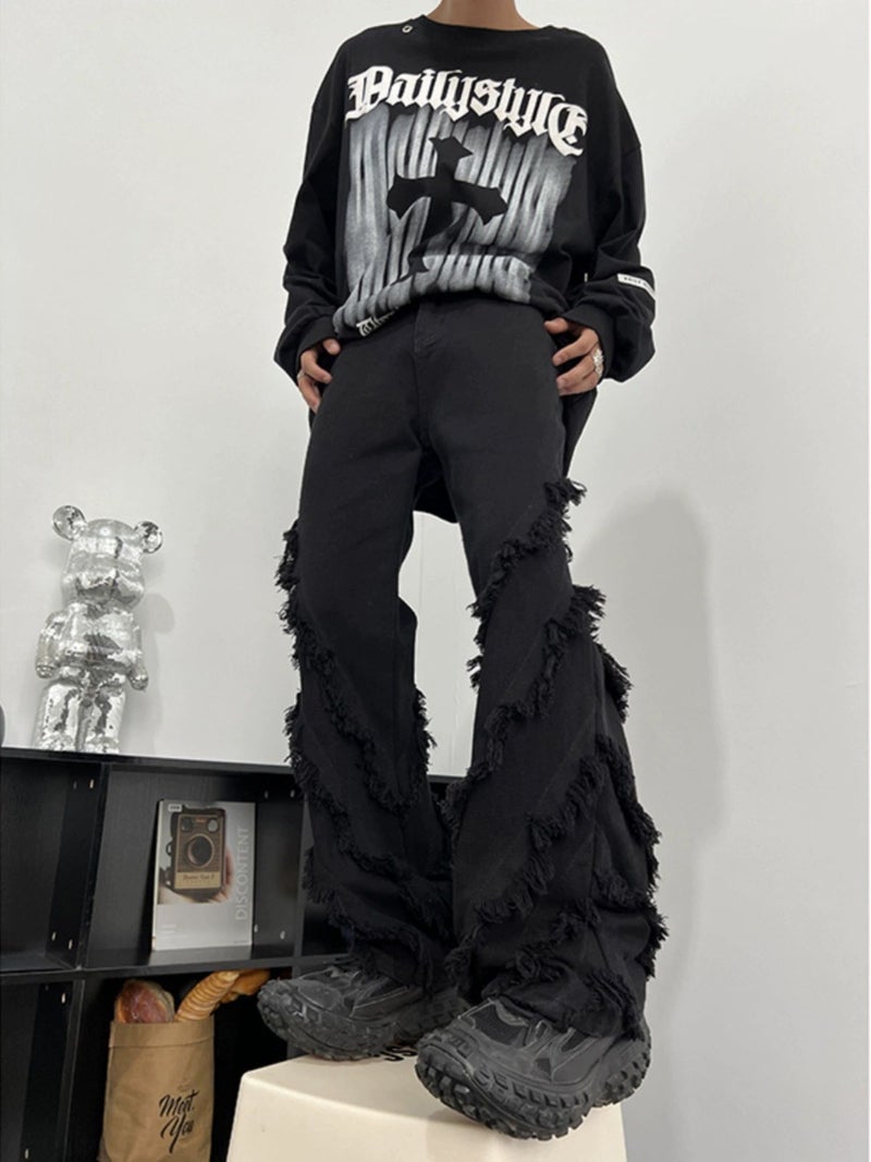 Rapped Jeans Men'S Summer Design Sense Niche American Style Hiphop Pants Trendy Brand Fashionable High Street Straight Pants - Image 5
