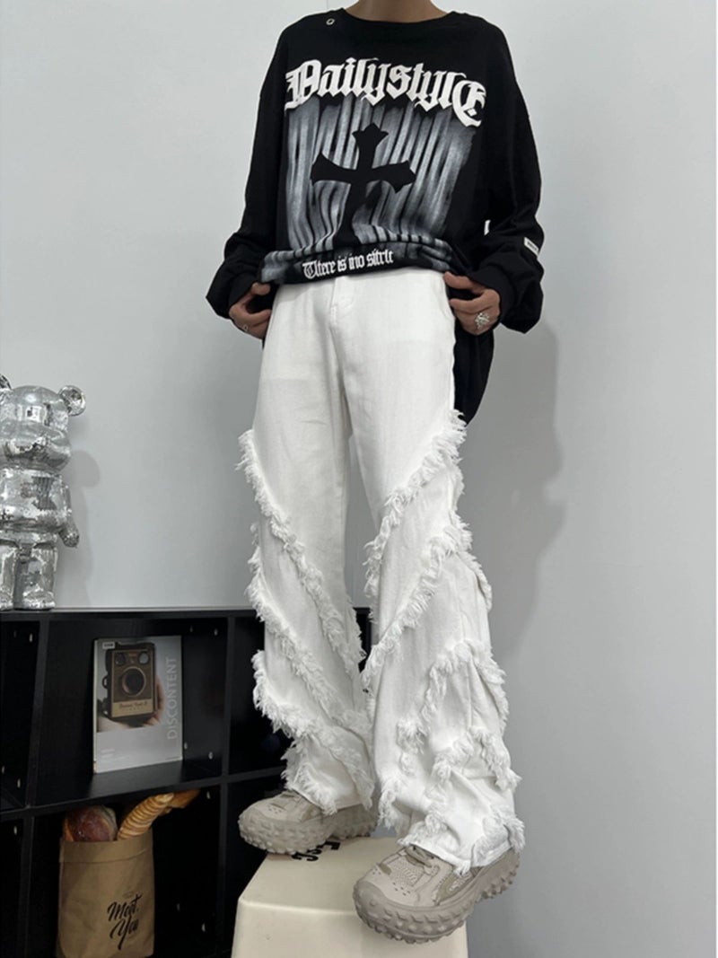Rapped Jeans Men'S Summer Design Sense Niche American Style Hiphop Pants Trendy Brand Fashionable High Street Straight Pants - Image 4