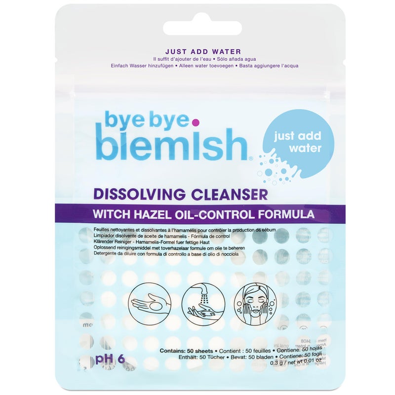 Bye Bye Blemish Dissolving Cleanser Sheets â€“ Witch Hazel Oil-Control Face Wash, Water-Activated Facial Paper Soap for Acne-Prone Skin, Removes Dirt & Excess Oil, 50 pcs - Image 3