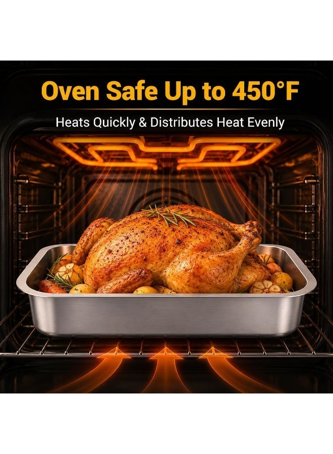 Solane Stainless Steel Roasting Pan with Grill Rack, 40x30x7cm Deep Oven Baking Tray for Chicken, Meat, Vegetables, Lasagna, BBQ and Family Cooking - Image 4