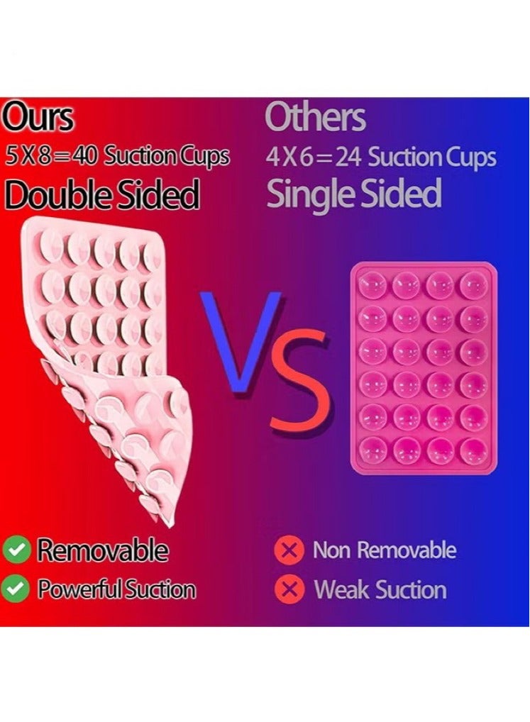 2 Pack Silicone Suction Phone Case, Double Sided Suction Cup, Anti-Slip Hands-Free Mobile Accessory Holder, Suitable for Videos and Selfies (Black, Pink)  - Image 3
