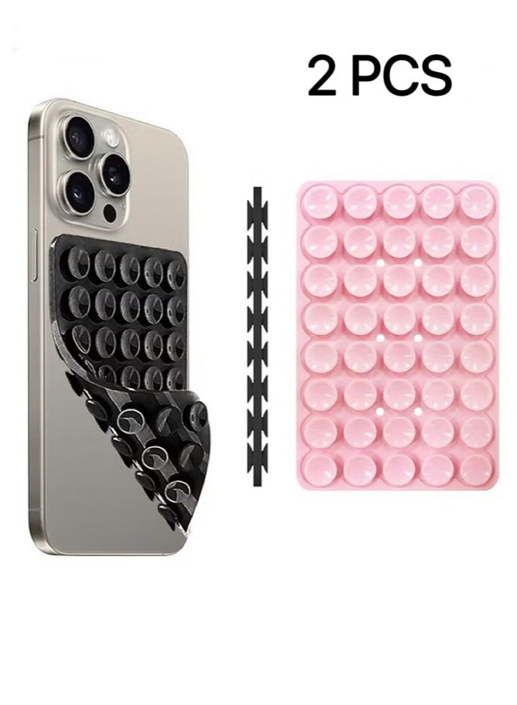 2 Pack Silicone Suction Phone Case, Double Sided Suction Cup, Anti-Slip Hands-Free Mobile Accessory Holder, Suitable for Videos and Selfies (Black, Pink)  - Image 1