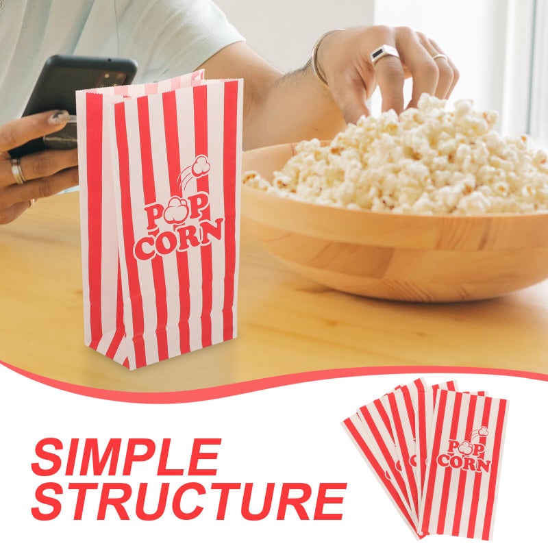 50 Pcs Flat Bottom Popcorn Bags Kraft Paper Containers Oil Resistant For Movie Night Party - Image 4