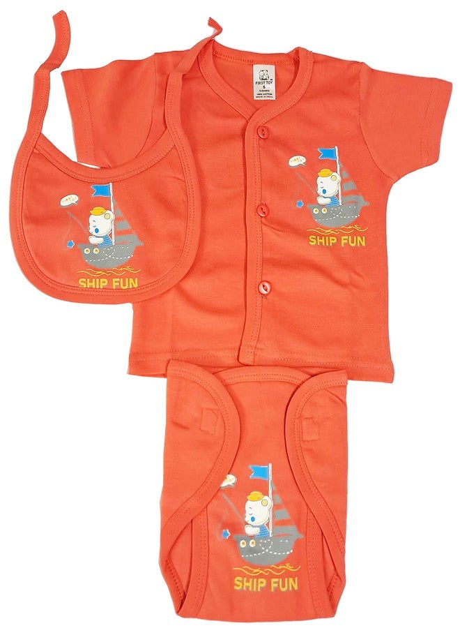 Ess Cubes Enterprise EssCubes Enterprise Super Soft Infant New Born Baby Boy and Baby Girls Clothes Shirt, Washable Diaper Nappy with Bib Set 3-6 Months (Orange) - Image 1