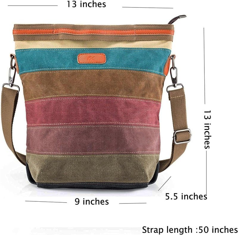 SNUG STAR Canvas Handbag Multi-Color Striped Lattice Cross Body Shoulder Purse Bag Tote-Handbag for Women | Striped, Lattice, Shoulder, Purse, Bag, Striped, Lattice, Shoulder, Purse, Bag - Image 4