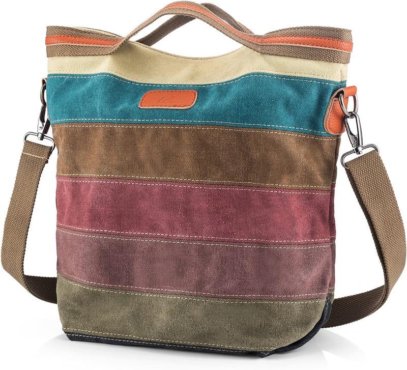 SNUG STAR Canvas Handbag Multi-Color Striped Lattice Cross Body Shoulder Purse Bag Tote-Handbag for Women | Striped, Lattice, Shoulder, Purse, Bag, Striped, Lattice, Shoulder, Purse, Bag - Image 1