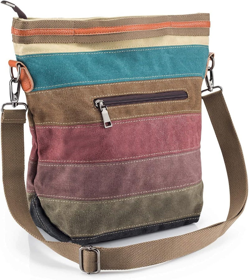 SNUG STAR Canvas Handbag Multi-Color Striped Lattice Cross Body Shoulder Purse Bag Tote-Handbag for Women | Striped, Lattice, Shoulder, Purse, Bag, Striped, Lattice, Shoulder, Purse, Bag - Image 2