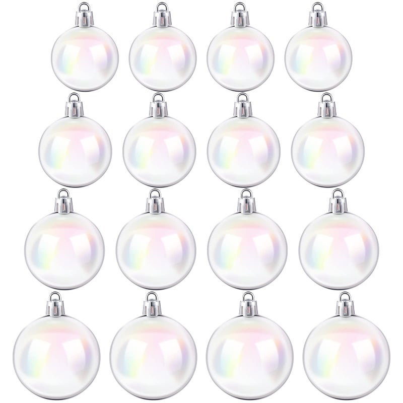 Kathfly 16 Pcs Iridescent Christmas Balls Ornaments Plastic Iridescent Ornament for Christmas Tree Transparent Clear Xmas Ball for DIY Xmas Decor Craft 4 Sizes