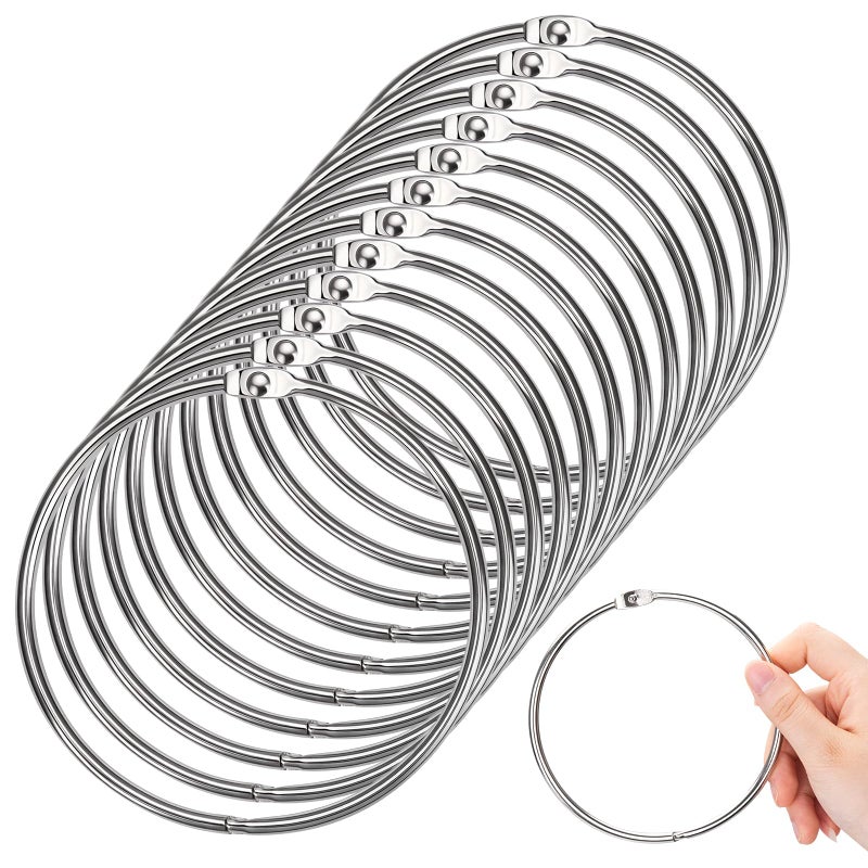 OWLKELA 4 Inch 12 Pack Jumbo Binder Rings, Extra Large Loose Leaf Book Ring with Metal Nickel Plated for Index Cards, Keychain, School, Home, Office, DIY Craft, Silver - Image 1