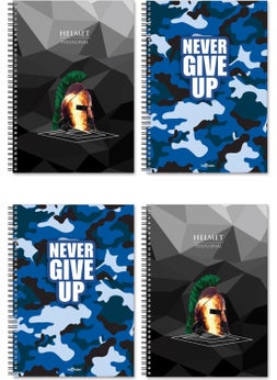 Le Color 4-Piece School Notebook Set A5 2 Helmet 2 Never Striped 200 Pages  - Image 1