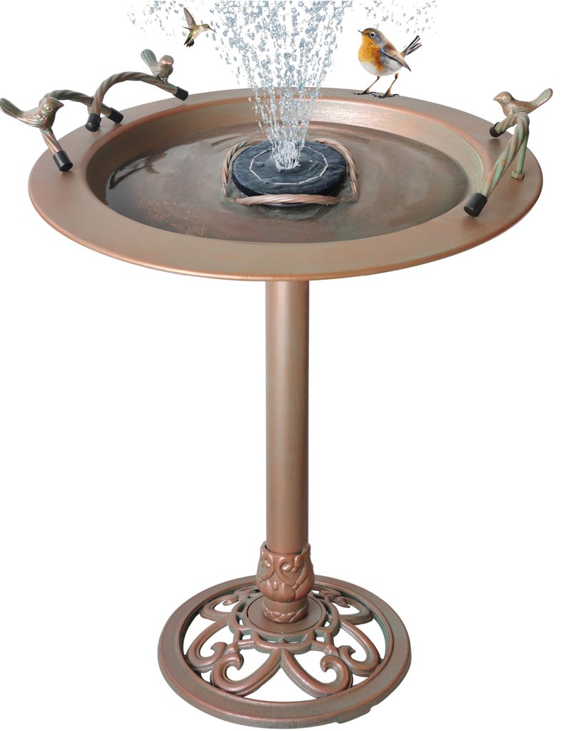 BSTGIFTS حمام طيور معدني - حمام طيور حديدي 28.5" H، حمام طيور لنافورة المياه، وعاء مغذي للطيور لتزيين الفناء والحديقة (مضخة النافورة غير مشمولة) - Image 1
