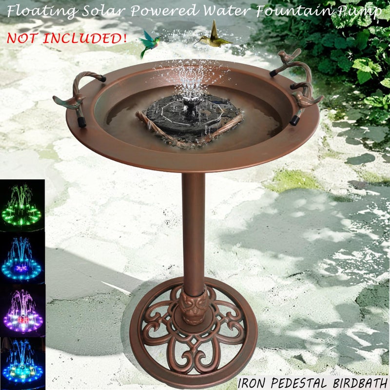 BSTGIFTS حمام طيور معدني - حمام طيور حديدي 28.5" H، حمام طيور لنافورة المياه، وعاء مغذي للطيور لتزيين الفناء والحديقة (مضخة النافورة غير مشمولة) - Image 4