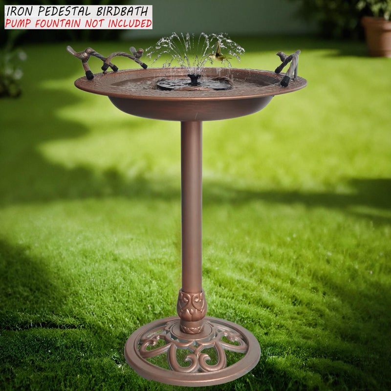 BSTGIFTS حمام طيور معدني - حمام طيور حديدي 28.5" H، حمام طيور لنافورة المياه، وعاء مغذي للطيور لتزيين الفناء والحديقة (مضخة النافورة غير مشمولة) - Image 2