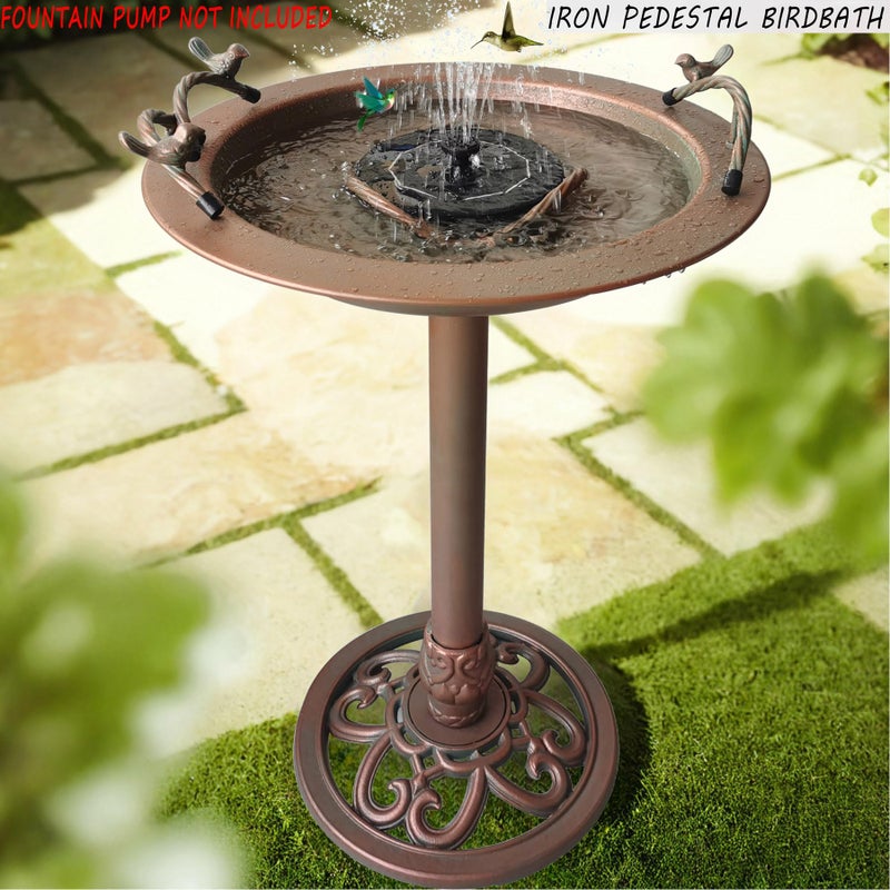 BSTGIFTS حمام طيور معدني - حمام طيور حديدي 28.5" H، حمام طيور لنافورة المياه، وعاء مغذي للطيور لتزيين الفناء والحديقة (مضخة النافورة غير مشمولة) - Image 5
