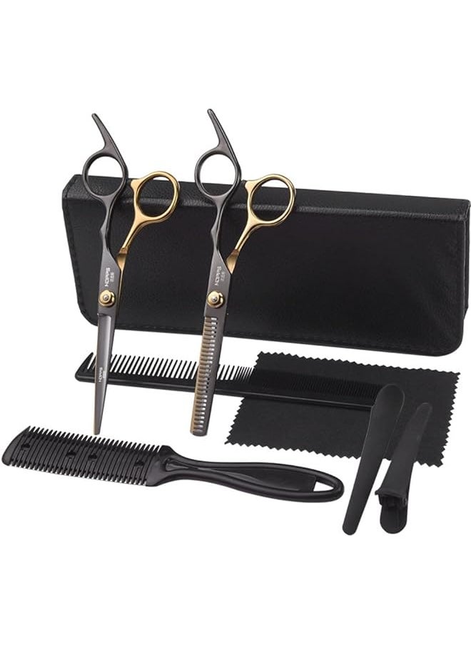 DMG TECH Hair Cutting Scissors Set 8Pcs Professional Hairdressing Shears Kit Stainless Steel Thinning Scissors Comb Clips Black Hairdressing Shears Set For Barber Salon Home For Kids Women Men  - Image 1